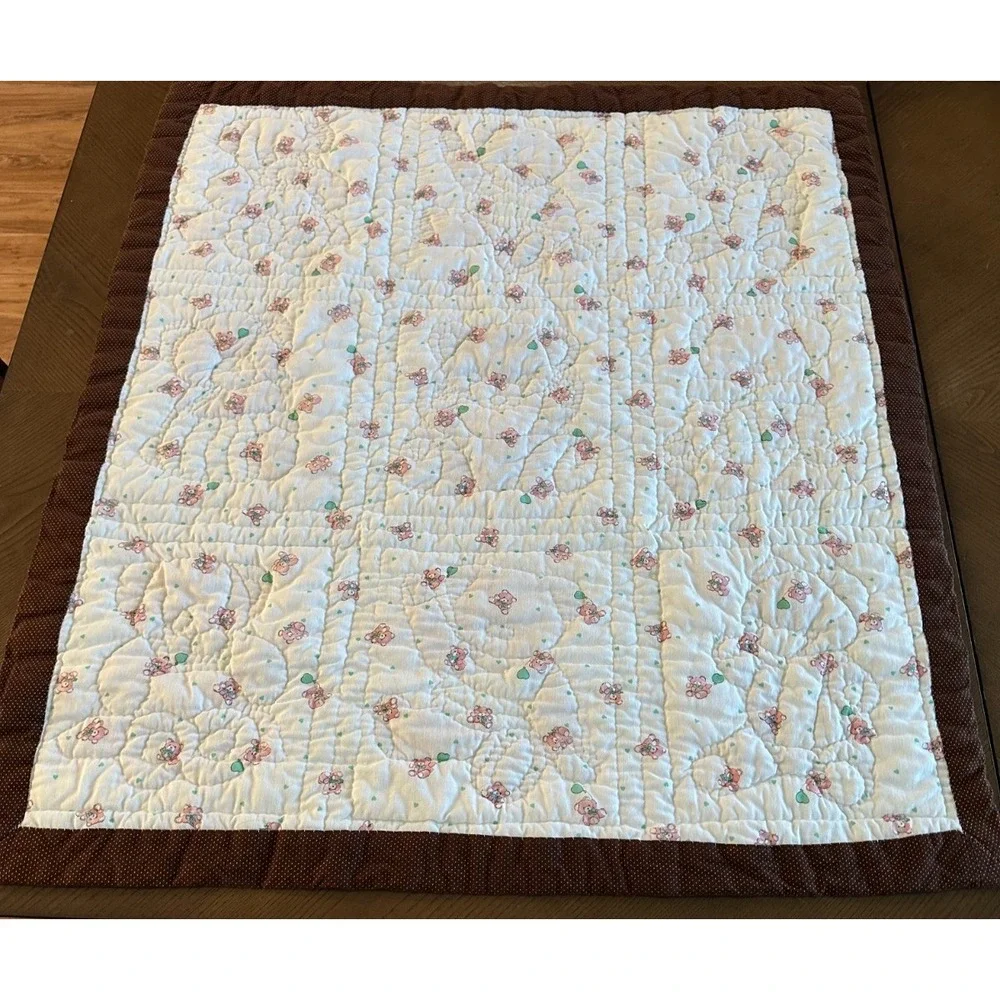 Vtg Teddy Bear Quilt Blanket Throw 35'' x 39''‎ Wall Hanging Nursery EUC